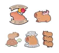 5Pcs Capybara Enamel Pins Don't Worry Be Cappy Lapel Pin Cartoon Creative Animal Brooch Lapel Badges Lovely Funny Capybara Letters Brooch Pin for Backpacks Jacket Accessories Gift