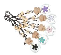 5pcs Car Perfume Bottle Daisy Hanging Ornament Glass Wood Metal | Empty Fragrance Bottle, Decorative Aroma Pendant, for Car Interior Styling and Home Display