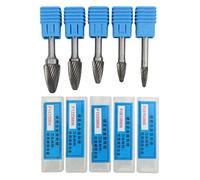 5Pcs Carbide Burrs Single Cut Rotary File, Carbide Rotary Burr Set with 6mm Shank, Professional Cemented Carbide Rotary Files for Engraving Polishing Drilling, Wood Carving Welding