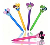5PCS Cartoon Ballpoint Pens, Cute Mouse Head Character Ears Retractable Ballpoint Pen, 0.5mm Medium Point Multi-Color Jumbo Signature Princess Pen, Office School Supplies for Teachers Students Kids Ad