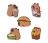 5PCS Cartoon Capybaras Hamburger Fries Enameled Pin Sturdy Alloy Brooches for Casual Outfits Backpacks and Gifts Capybaras Metal Badge Set