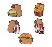 5PCS Cartoon Capybaras Hamburger Fries Enameled Pin Sturdy Alloy Brooches for Casual Outfits Backpacks and Gifts Capybaras Series Brooch Pin