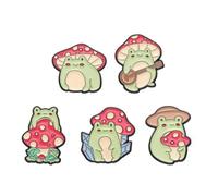 5pcs Cartoon Cute Mushroom Frog Enamel Pins Singer Playing Guitar Froggy Enamel Pin Funny Animal Guitar Frog Brooches Bag Lapel Pin Badges Plant Jewelry Friends Gift