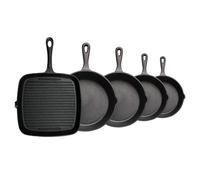 5pcs Cast Iron Frying Pan Set, 10cm to 20cm Skillets 24cm Square Grill Pan