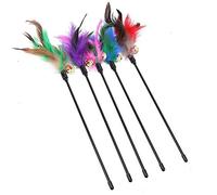 5pcs Cat Feather Toys Wand Interactive Stick Toy Wire Chaser for Kitten Pet (41cm)