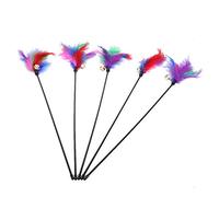 5pcs Cat Kitten Pet Teaser Turkey Feather Interactive Stick Toy Wire Chaser (63cm)