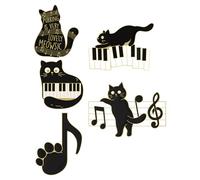 5pcs Cat Music Brooch Pin Set Black Alloy Cute Fashion Accessory