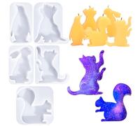 5pcs Cat Silicone Mold 3D Silicone Squirrel Candle Mold DIY Penguin Candle Mold Rabbit Candle Making Dog Silicone Molds DIY Candle Molds for Pouring Christmas Decoration Baking Molds