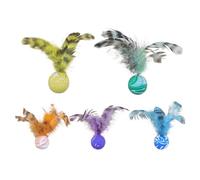 5pcs Cat Toys Balls, Cat Feather Toy - Cat Toys Balls with Feather, Interactive CatToy Ball Kitten Play Sports Chases Training Toy Ball