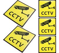 5pcs Cctv Warning Sticker for Home Security, Yellow Adhesive Sign | High Visibility Printed Letters, Easy Peel Application, for Glass or Plastic Panels at Entrances