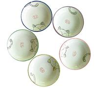 5pcs Ceramics Japanese Cat Seasoning Dishes Sushi Dipping Bowl Appetizer Plate Dessert Plate -3.5 Inch