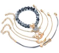 5Pcs Charm Turtle Beaded Love Heart Character Map Bracelet For Women And Teen s Practical