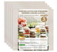 5PCS Cheese Cloths for Straining 50 x 50 cm, Grade 100 Unbleached Cheesecloth, Reusable Organic Muslin Cloths for Cooking, Hemmed Straining Cloth for Filtering Nut Milk, Butter, Juice