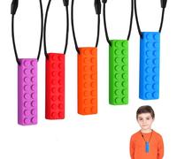 5PCS Chew Toys for Autistic Children Food Grade Silicone Chew Necklace for Autism Girls and Boys, ADHD Toddler, Adult(Blue, Red, Purple, Orange, Green