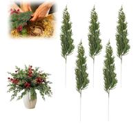 5PCS Christmas Artificial Pine Branches with Red Berry Stems,Faux Evergreen Nee Foliage Pines Pine Stems,Fake Leaves Cypress