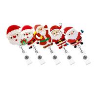 5pcs Christmas Badge Clip Acrylic Santa Claus Retractable for Nurses