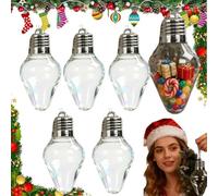 5PCS Christmas Bulb Gift Jars, Fillable Xmas Light Bulbs Shape Clear Ornaments, Large Plastic Empty Candy Cards Jars, Jumbo Hanging Ornament Blanks in a Bottle for Crafts DIY Christmas Decorations