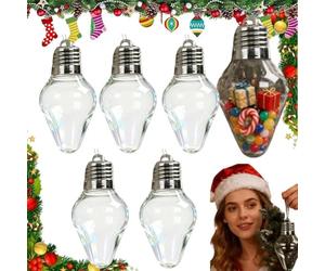 5PCS Christmas Bulb Gift Jars, Fillable Xmas Light Bulbs Shape Clear Ornaments, Large Plastic Empty Candy Cards Jars, Jumbo Hanging Ornament Blanks in a Bottle for Crafts DIY Christmas Decorations