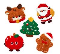 5pcs Christmas Embroidery Patches Set - Cute Elk, Christmas Tree, Gingerbread Man, Santa Claus & Apple Iron on Pacth- Iron On/Sew On Applique for DIY Clothing, Hats, Bags, Gifts (Xmas Holiday Decor)