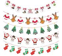 5PCS Christmas Hanging Bunting Garland Decorations Xmas Hanging Bunting Banner Santa Snowman Reindeer Christmas Bunting Flags for Christmas Party Decor