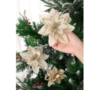 5PCS Christmas Multi-Layer 3D Artificial Flowers Decor Faux Poinsettia Xmas Tree Ornament Festive Home Decoration Gold 13cm