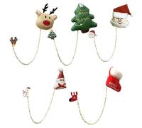5Pcs Christmas Plush Chain Brooch, Plush Metal Snowman Elk Xmas Tree Pin, Cute Xmas Chain Brooch, Christmas Jewelry Gift for for Family Friends