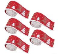 5PCS Christmas Ribbons With Cloth Material Home Holiday Decor Supplies For Wrapping, Tree Decoration, And Crafting Supporting Various Holiday (Red)
