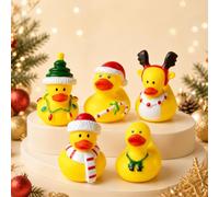5PCS Christmas Rubber Ducks, Assorted Holiday Themed Floating Duck Decorations for Bath, Pool and Christmas Seasonal Decor