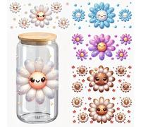 5pcs Christmas Smile Sunflower Leaf Diasy UV DTF Cup Wraps Transfer Waterproof Sticker for Glass Cups Furniture Craft DIY Crafts，Rub on Transfer Stickers for DIY Water Bottle Laptop Decal Wood Car