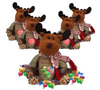 5pcs Christmas Sweet Bags, Reindeer Plush Treat Bags, Cute Christmas Goodie Gift Bag, Holiday Party Favors