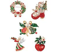 5pcs Christmas Theme Brooches Lapel Pin Jewelry Costume Accessories | Shining Look, Connects to Fabric, for Bags and Hats, Photo Shoots Everyday Wear