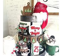 5PCS Christmas Tiered Tray Decor, Hot Cocoa Wooden Signs, Christmas December 25, Banner Christmas Tree Signs Decor for Tiered Tray, Christmas Decorations for Indoor Home Table Bar (Tray Not Included)