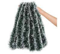5Pcs Christmas Tinsel Garlands, Thick Fluffy Christmas Tree Tinsel, 2 Metre Long Green Tinse with White Edge for Indoor Outdoor Christma Decorations, Party Backdrops, Retail Displays