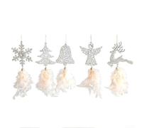 5Pcs Christmas Tree Pendant Set with Bells, Snowflakes, Angel, and Elk Ornaments for Holiday Home Decor