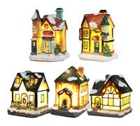 5PCS Christmas Village House Sets Decoration, LED Lighted Christmas Village Houses, Cute Little Houses, Xmas Town Scene Building Sets for Home Office Party Decor