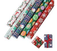 5pcs Christmas Wrapping Paper Sheets, Recyclable Christmas Wrapping Paper Santa Clause/Penguin/Snowflake/Snowman/Bauble Pattern Gift Wrapping Paper Xmas Crafts Presents Decorations (70x50cm)