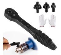 5pcs Chuck Key Kit, Universal 2 in 1 Drill Chuck Ratchet Wrench with 3 Replacement Spanner Heads and 1 Pair Power Tool Work Gloves Suitable for Most Power Tool and Electric Drill