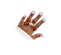 5Pcs Chunky Gold Hammered Stackable Brown Crystal Rings for Women Trendy, Vintage Thick Stack Knuckle Ring Non Tarnish Dainty Party Prom Jewelry Gift, Metal, No Gemstone