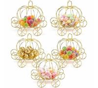 5Pcs Cinderella Carriage Centerpiece, Carriage Candy Box, Halloween Pumpkin Candy Holder, Plated Pumpkin Carriage Decor for Tables Birthday Wedding Party Decorations