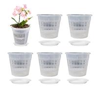 5Pcs Clear Orchid Pots with Holes, Breathable Plant Flower Pots with Bases,Plastic Flower Plant Pots Nursery Pots for Orchids, Succulents, Houseplants (14CM)