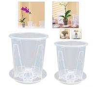 5PCS Clear Plastic Orchid Pots with Root Aeration Mesh and Drainage Holes with Trays for Stable Plant Support and Optimized Root Health (14cm)
