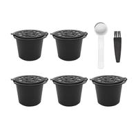 5Pcs Coffee Capsules with 1Pc Coffee Powder Scoop, 1Pc Cleaning Brush, Reusable Coffee Capsules, Coffee Machine Adapter, Portable Coffee Filter