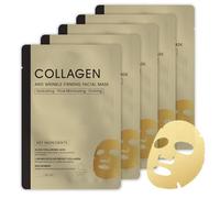 5Pcs Collagen Face Mask Overnight Gold Hydrating & Anti Wrinkle Facial Sheet Mask with Hyaluronic Acid & Niacinamide, Brightening, Firming & Tightening for Glowing Skin, Suitable for All Skin Types