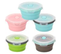 5PCS Colorful Collapsible Food Containers,Round Collapsible Lunch Box Bowls with Lids,Camping Accessories,Fresh Fold Food Containers,Microwavable Safe,Silicone Rv Kitchen Storage Equipment (5PCS)