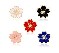 5PCS Colorful Enamel Flower Brooch Pin Cute Cherry Blossom Badge Brooch Lapel Pin Elegant Clothing Hat Bag Jewelry Accessories for Women Teen Girls, Enamel, copper