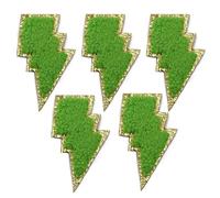 5Pcs Colorful Golden Edge Lightning Iron On Patches for Clothes DIY Embroidery Applique Fusible Patch Clothing Decoration(Green)