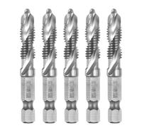5pcs Combination Drill and Tap Bits, Metric M8 x 1.25 Thread 1/4" Hex Shank 4341 High Speed Steel Threading Screw Taps Machine Drilling Tapping Tool Kit