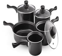 5Pcs Cookware Set Non Stick Pans with Glass Lids Carbon Steel New