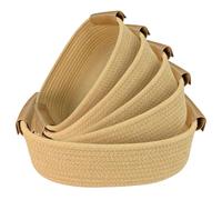 5PCS Cotton Rope Storage Baskets, Rope Shelf Baskets, Woven Storage Basket with Handle, Decorative Organiser Basket, Rope Organizer (Brown)（29 * 11CM）（26 * 10CM）（24 * 9CM）（22 * 8CM）（19 * 6CM）