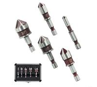 5PCS Countersink Drill Bit Set 5-Flute 82-Degree Chamfer HSS Sizes 1/4 3/8 1/2 5/8 3/4 in Compatible with Metal Wood Plastic for Workshop DIY Projects